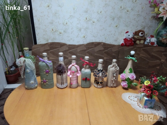 Бутилки декорирани със канап