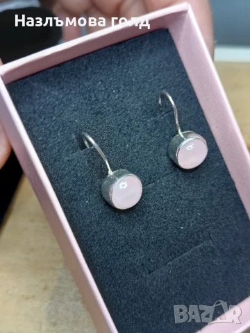 ръчно изработени сребърни обеци с медальон и розов кварц, снимка 6 - Обеци - 50641500