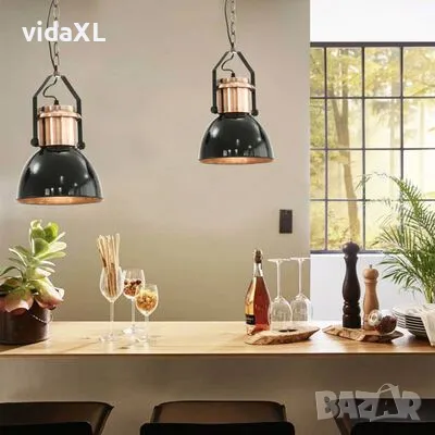 vidaXL Таванни лампи, 2 бр, черни, кръгли, E27（SKU:50868), снимка 4 - Други - 48017150