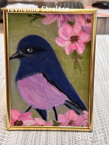 Картина маслом ЭКЗОТИЧЕСКАЯ ПТИЧКА миниатюра