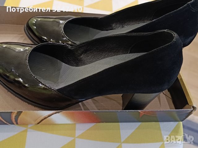 Официални дамски обувки, ток 8 см., черен лак и велур. Цена 30лв, снимка 3 - Дамски елегантни обувки - 45248173