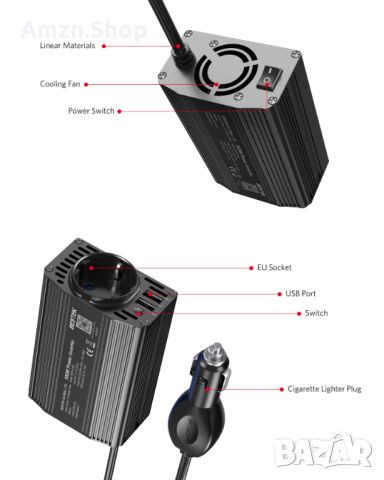 Преобразувател на напрежение Bestek 12 V към 230 V 300 W инвертор автомобилен инвертор с TÜV , снимка 2 - Аксесоари и консумативи - 46043659