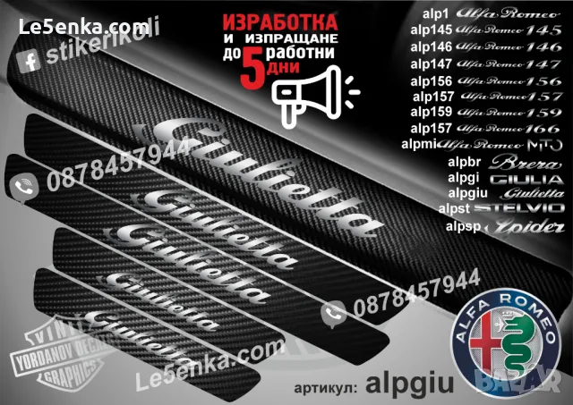 ПРАГОВЕ карбон Alfa Romeo Giulieta фолио стикери alpgiu, снимка 1 - Аксесоари и консумативи - 39049314