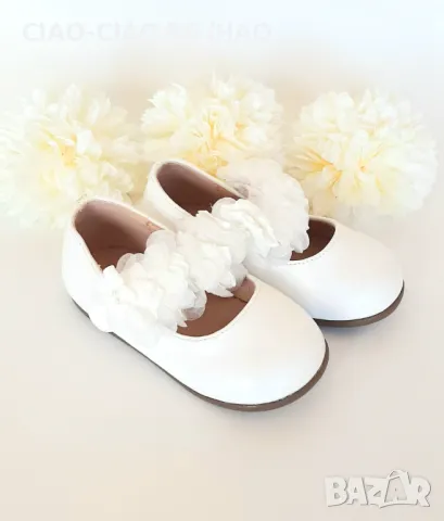 БЕЛИ БАЛЕРИНКИ за момиче с бели цветя и перлички BUBBLE KIDS, снимка 3 - Бебешки обувки - 50020310