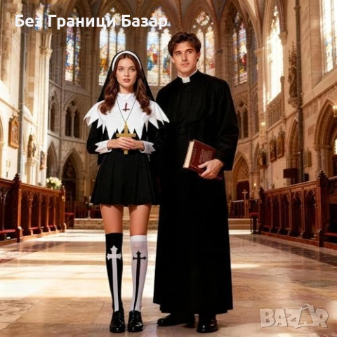 Нов Монашески готик сет 4 части – покривало яка колие чорапи до коляно, снимка 6 - Други - 53646621