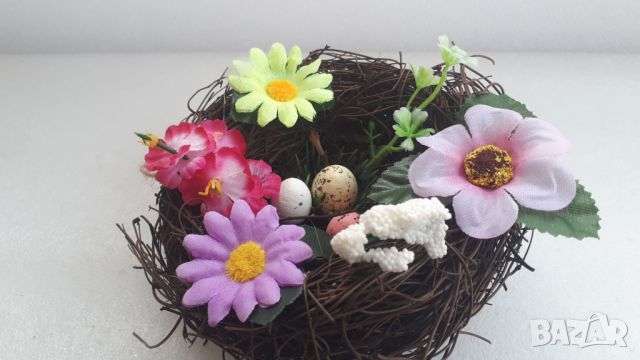 Декоративно гнездо с цветенца и яйца, снимка 4 - Декорация за дома - 45083655