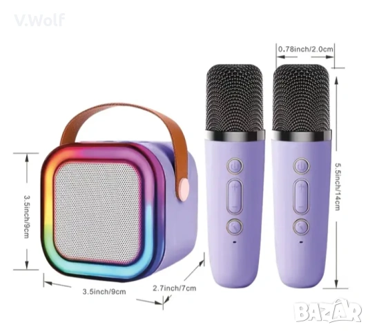 Комплект от 2 караоке микрофона за деца и възрастни с преносима колонка, .0, кремав, снимка 3 - Караоке - 53172916