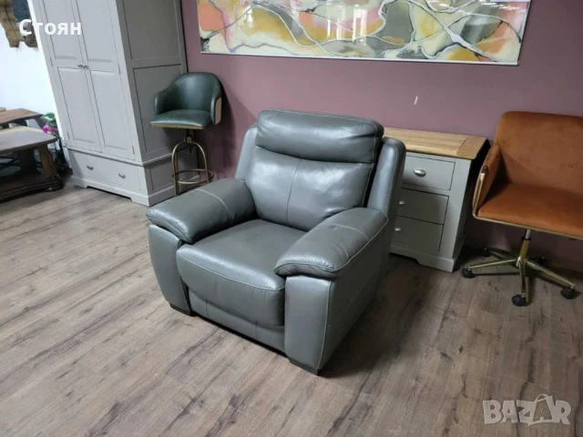 Сив кожен фотоьйл, снимка 5 - Дивани и мека мебел - 50887145