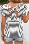 Дамски памучен топ на райе, с къдрички и ефектен гръб, снимка 1 - Тениски - 44989432