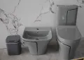  Сив Тоалетен Комплект с Черна Линия, снимка 2