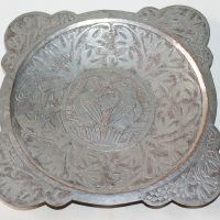 Старинна медна калайдисана ръчно кована чиния съдинка, снимка 1 - Колекции - 45513283