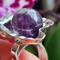 интересен сребърен пръстен с Аметист , снимка 1 - Пръстени - 45403776