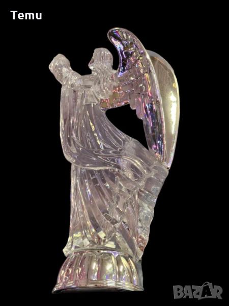 Декоративна стъклена фигура Ангел - със сребриста стойка и сребристи ангелски криле. Размер: 18см, снимка 1