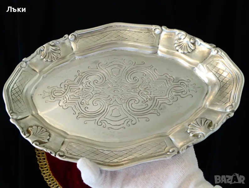 Овално плато,фруктиера от калай Art Nouveau. , снимка 1