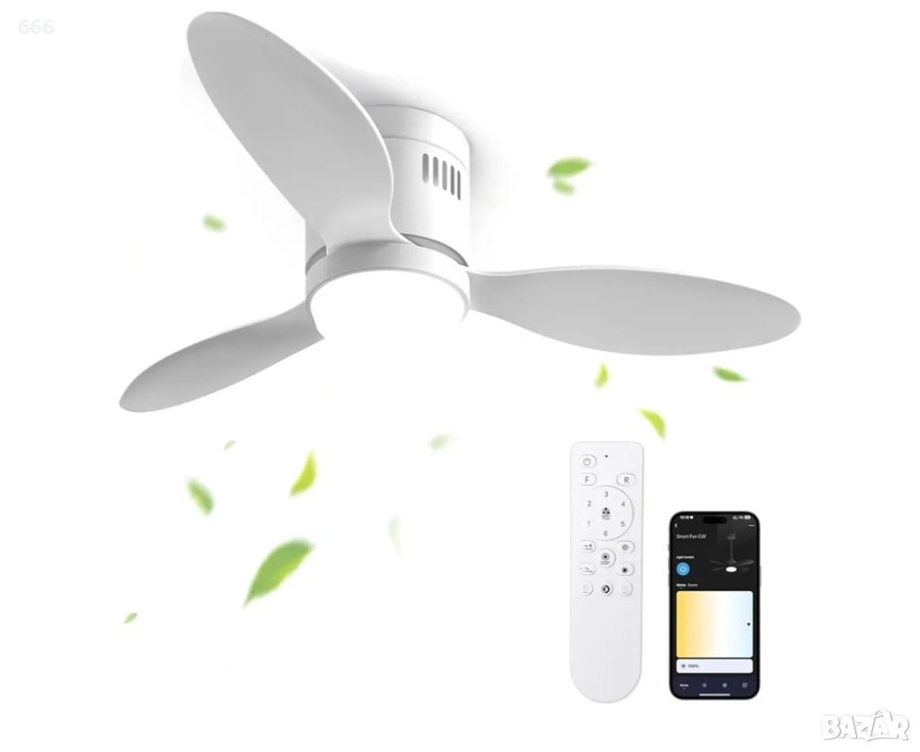 Таванен вентилатор със светлини и дистанционно управление, снимка 1