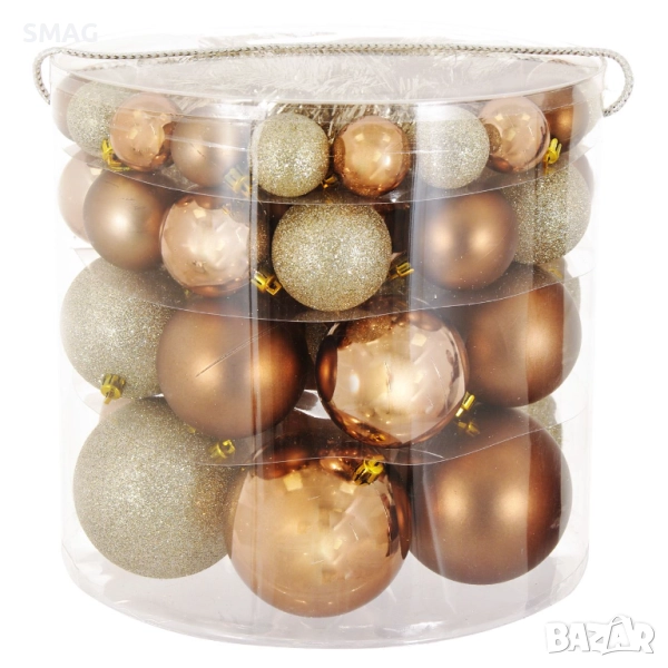 Комплект коледни топки шампанско и бронз 4–10 см 54 бр._1157147, снимка 1