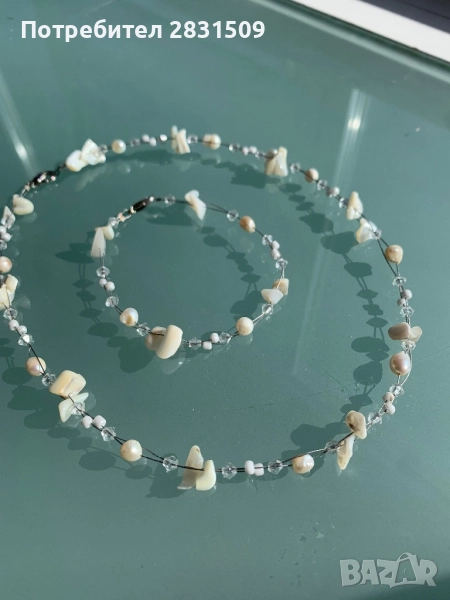 Колие и гривна - Комплект с перли и камъни, снимка 1