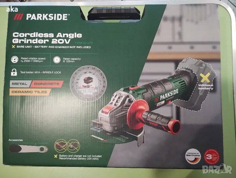 Ъглошлайф PARKSIDE® PWSA 20-Li F4, 20 V 3Г. ГАРАНЦИЯ, снимка 1