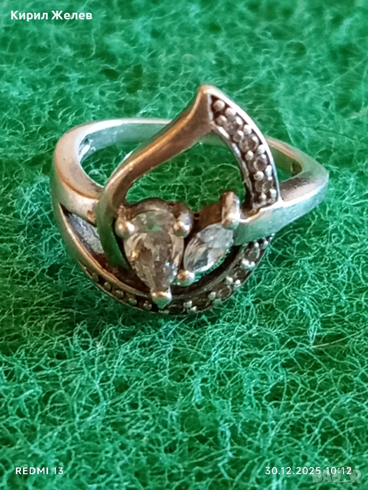 Романтичен сребърен пръстен с Мойсанит ювелирна изработка 52829, снимка 1