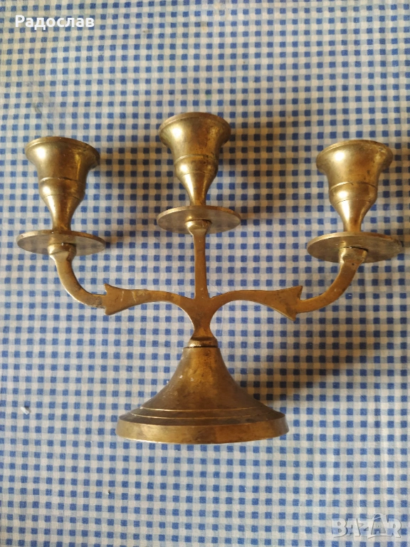 троен месингов свещник , снимка 1