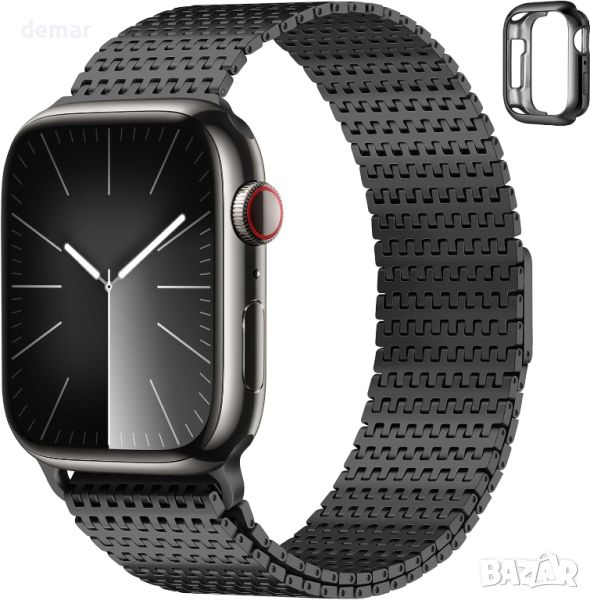 Anlinser Магнитна метална каишка за смарт часовник Apple Watch, 45 мм/44 мм/42 мм, черна, снимка 1