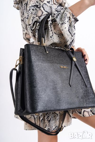 Черна дамска чанта за рамо D i a r d i черен/син цвят "лукс", снимка 1