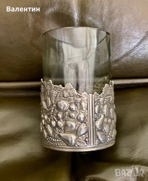 #1502# Винтидж посребрена поставка за чаша със стъкло. Холандия., снимка 1