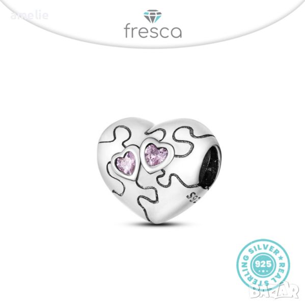 Талисман Fresca по модел тип Пандора сребро 925 Pandora Puzzled Love Heart Charm. Колекция Amélie, снимка 1