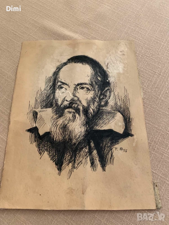 ТЕНЬО ЖЕЛЕВ рисунка туш Галилео Галилей, снимка 1