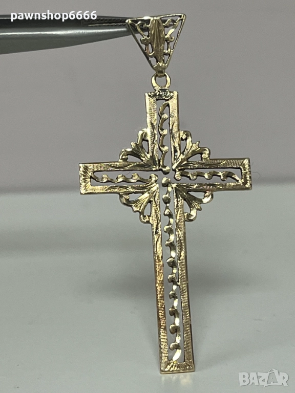 Златна висулка / Златен Кръст - ръчна изработка 14К, снимка 1