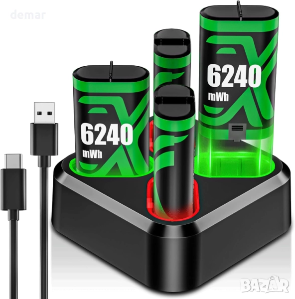 ZRZLMVP Батериен пакет за Xbox контролер - 4x6240mWh батерии и зарядно, снимка 1