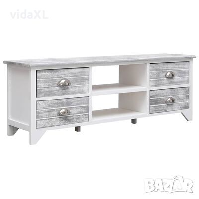 vidaXL ТВ шкаф, бяло и сиво, 108x30x40 cм, дърво от пауловния масив(SKU:338513, снимка 1