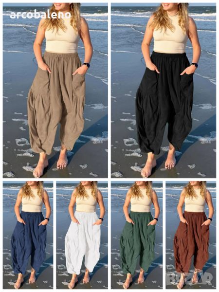 Дамски плисирани панталони с широки крачоли и еластична талия, 11цвята , снимка 1
