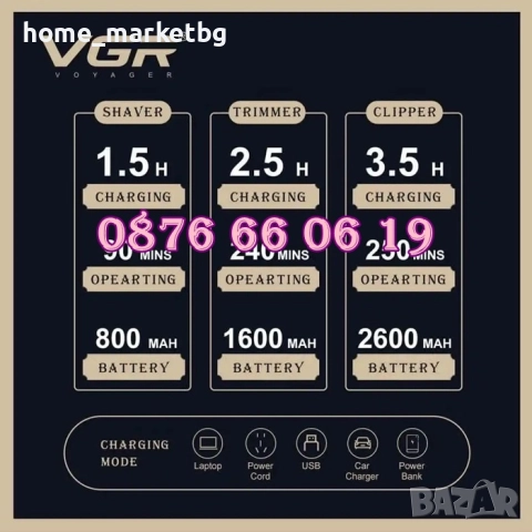 КОМПЛЕКТ Машинка за подстригване, самобръсначка и тример VGR 642, снимка 3 - Машинки за подстригване - 52409142