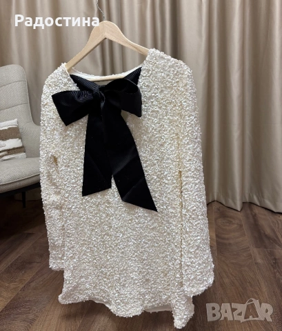 Рокля с пайети и панделка, снимка 2 - Рокли - 53342916