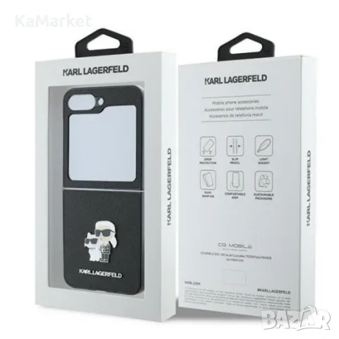 Оригинален кейс Karl Lagerfeld Saffiano Metal Pin, За Samsung Galaxy Z Flip6, Черен, снимка 6 - Калъфи, кейсове - 47985207