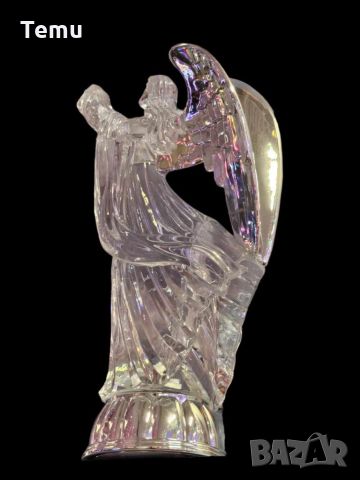 Декоративна стъклена фигура Ангел - със сребриста стойка и сребристи ангелски криле. Размер: 18см, снимка 1 - Декорация за дома - 45505861