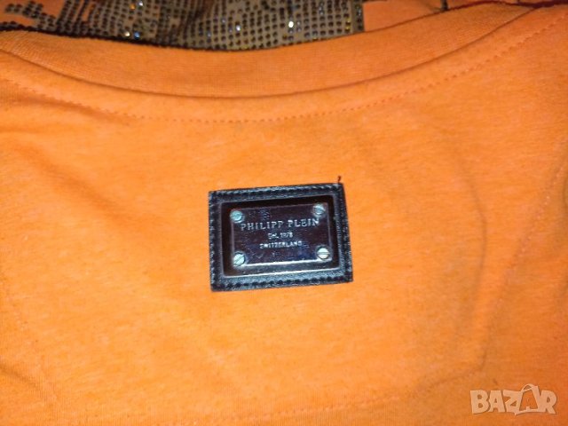 Philipp Plein S-Неоновооранжева тениска с камъчета, снимка 8 - Тениски - 46016552