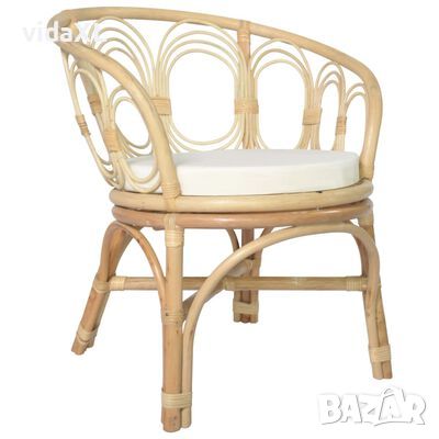 vidaXL Трапезен стол с възглавница, естествен ратан и лен*SKU:325475, снимка 1 - Столове - 45926204