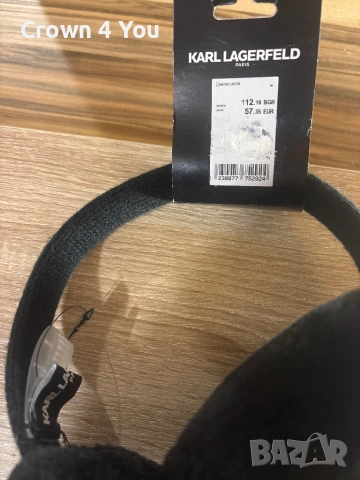 Черни плюшени ушанки Karl Lagerfeld Paris., снимка 3 - Шапки - 53077299