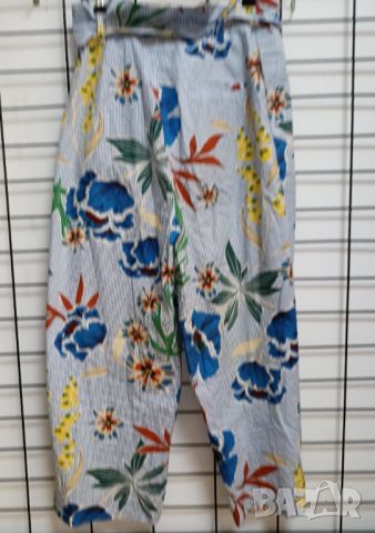 Zara S- Памучен  лек комфортен панталон с флорален принт  и висока талия , снимка 5 - Панталони - 46304784