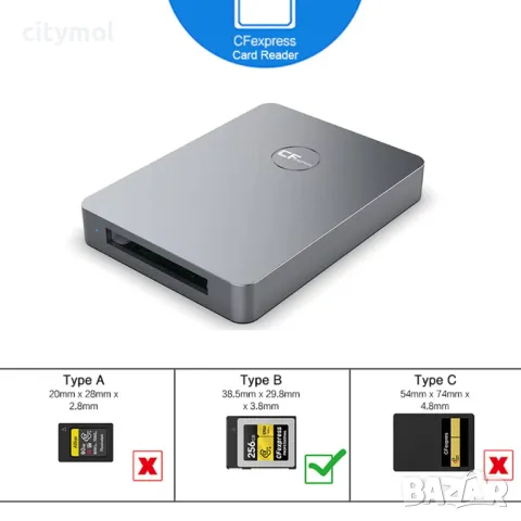 CFexpress Type B четец на карти USB 3.1 Gen 2 10Gbps, алуминиев, съвместим с Thunderbolt 3, снимка 3 - Чанти, стативи, аксесоари - 47072694