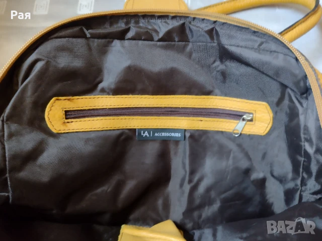 Дамска чанта , естествена кожа , цвят горчица LA Accessories, снимка 6 - Чанти - 50665339