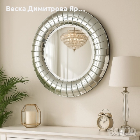 Кръгло декоративно огледало с фасетирана рамка, снимка 6 - Декорация за дома - 51737684
