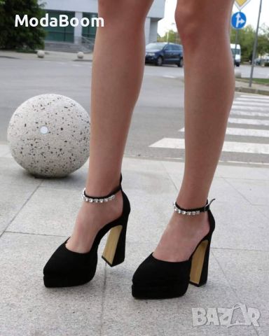 🔝Черни велурени дамски обувки на висок ток🔝