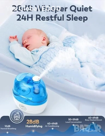 Овлажнител 2.2L тих 28dB за бебешка стая, снимка 4 - Влагоабсорбатори и влагоуловители - 53615210