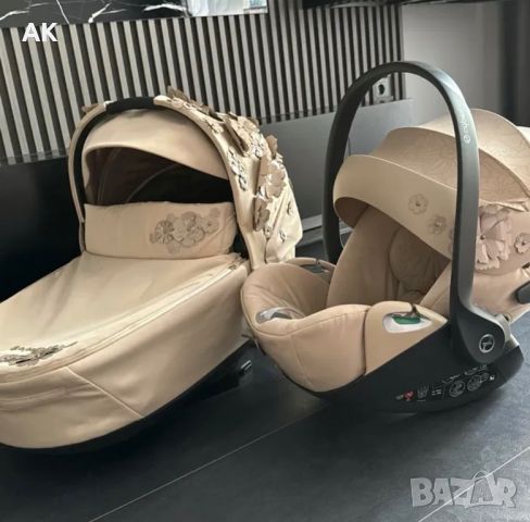 Кош за новородено Cybex Priam + столче за кола Cloud Z2 Simply Flowers, снимка 2 - Детски колички - 46749987