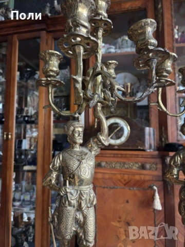 Екслузивна двойка големи канделабри „Рицари-пазители“ в стил Луи-Филип, France, 1960г., снимка 3 - Антикварни и старинни предмети - 54219136