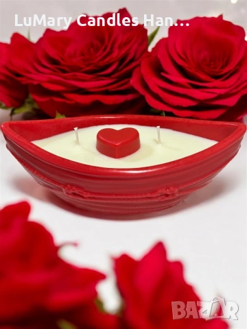 Свещ “Червена лодка със сърце”, снимка 2 - Декорация за дома - 53222983