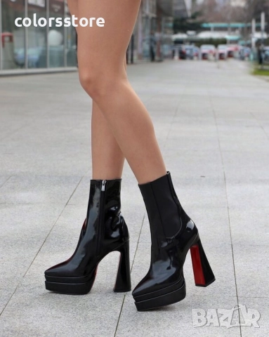 Боти на ток - черен лак и ластик - YSV5 , снимка 2 - Дамски боти - 51740525